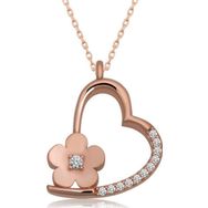 Gumush T6589 Rose Çiçekli Kalp Kadın Gümüş Kolye