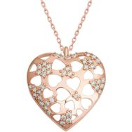 Gumush T6591 Rose Bombeli Kalp Kadın Gümüş Kolye