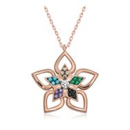 Gumush T6596 ​Rose Renkli Taşlı Çiçek Kadın Gümüş Kolye