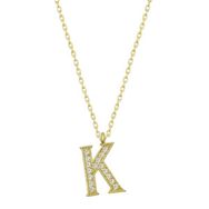 Gumush T6618 Gold K Harfi Kadın Gümüş Kolye