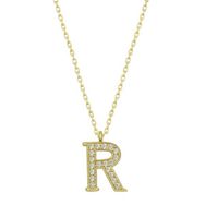 Gumush T6625 Gold R Harfi Kadın Gümüş Kolye