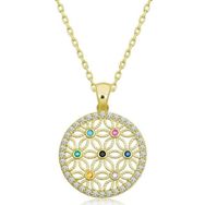 Gumush T6635 Gold Renkli Taşlı Yaşam Çiçeği Kadın Gümüş Kolye