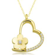 Gumush T6652 Gümüş Gold Çiçekli Kalp Kadın Kolye
