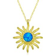 Gumush T6672 Gold Mavi Opal Taşlı Güneş Kadın Gümüş Kolye