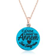 Gumush T6716 ​Gümüş Turkuaz Taşlı Annem Yazılı Kadın Kolye