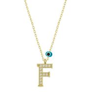 Gumush T6774 Gümüş Nazar Gold F Harfi Kadın Kolye