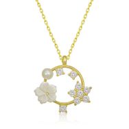 Gumush T6842 Gold Manolya Çiçeği Yıldız Kadın Gümüş Kolye