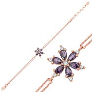 Gumush T6847 Gümüş Rose Mor Lotus Çiçeği Kadın Bileklik