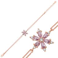 Gumush T6848 Gümüş Rose Lila Lotus Çiçeği Kadın Bileklik