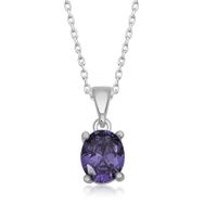 Gumush T6910 Mor Kristal Oval Taşlı Kadın Gümüş Kolye