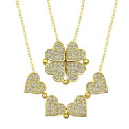 Gumush T6979 Gold Kalpli Açılabilen Yonca Kadın Gümüş Kolye
