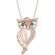 Gumush T6993 ​Rose Yeşil Gözlü Baykuş Kadın Gümüş Kolye