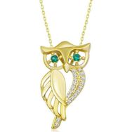 Gumush T6994 Gümüş Gold Yeşil Gözlü Baykuş Kadın Kolye