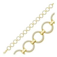 Gumush T6995 Gold Yuvarlak Taşlı Kadın Gümüş Bileklik