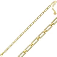 Gumush T6999 Gold Kare Taşlı Kadın Gümüş Bileklik