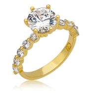 Gumush T7025 Gold Tek Taş Kadın Gümüş Yüzük