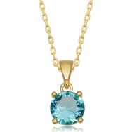 Gumush T7056 Gold Turkuaz Kristal Yuvarlak Taşlı Kadın Gümüş Kolye