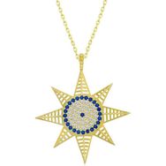 Gumush T7097 Gold Nazarlı Kutup Yıldızı Kadın Gümüş Kolye