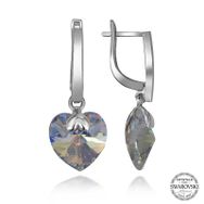 Gumush T7098 Swarovski Crystal Taşlı Beyaz Kalp Sallantılı Kadın Gümüş Küpe