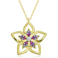 Gumush T7132 Gold Çiçek Kadın Gümüş Kolye