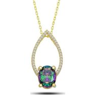 Gumush T7147 Gold Oval Mistik Topaz Taşlı Damla Kadın Gümüş Kolye