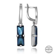 Gumush T7167 Swarovski Crystal Taşlı Mavi Baget Sallantılı Kadın Gümüş Küpe