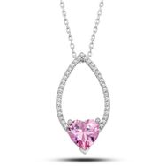 Gumush T7291 Pembe Taşlı Kalp Kadın Gümüş Kolye