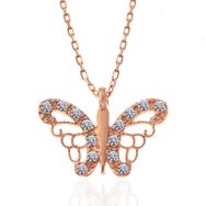 Gumush T7377 Rose Kelebek Kadın Gümüş Kolye