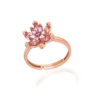 Gumush T7433 Gümüş Rose Pembe Taşlı Lotus Çiçeği Kadın Yüzük