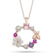 Gumush T7452 Rose Manolya Çiçeği Kelebek Kadın Gümüş Kolye