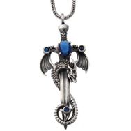 Gumush T7491 Safir Taşlı Ejderha Erkek Kılıç Gümüş Kolye