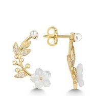 Gumush T7548 Gold Sedef Çiçek Çivili Kadın Gümüş Küpe
