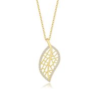 Gumush T7555 Gold Yaprak Kadın Gümüş Kolye