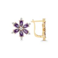 Gumush T7559 Gold Mor Lotus Çiçeği Kadın Gümüş Küpe