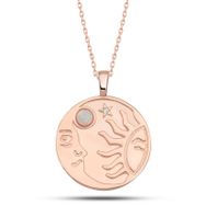Gumush T7614 Rose Opal Beyaz Taşlı Ay Güneş Kadın Gümüş Kolye