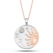 Gumush T7615 Rose Opal Beyaz Taşlı Ay Güneş Kadın Gümüş Kolye