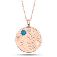 Gumush T7617 Rose Opal Mavi Taşlı Ay Güneş Kadın Gümüş Kolye