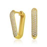 Gumush T7637 Gümüş Gold Beyaz Taşlı Üçgen Küpe