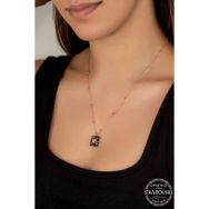 Gumush T7664 Swarovski Crystal Taşlı Rose Top Zincir Siyah Elmas Kadın Gümüş Kolye