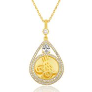 Gumush T7666 Gold Kaplama Damla Tuğralı Kadın Gümüş Kolye