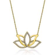 Gumush T7701 Gold Lotus Çiçeği Kadın Gümüş Kolye