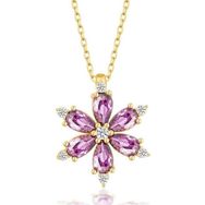 Gumush T7708 Gold Mor Lotus Çiçeği Kadın Gümüş Kolye