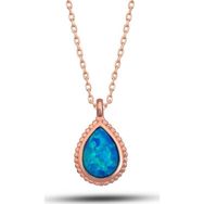 Gumush T7724 Rose Damla Mavi Opal Taşlı Kadın Gümüş Kolye