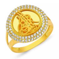 Gumush T7839 Gümüş Gold Yuvarlak Tuğralı Kadın Yüzük