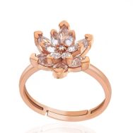 Gumush T7907 Gümüş Rose Beyaz Taşlı Lotus Çiçeği Kadın Yüzük