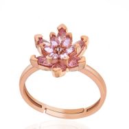 Gumush T7908 Gümüş Rose Pembe Taşlı Lotus Çiçeği Kadın Yüzük