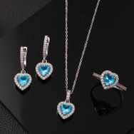 Gumush T8068 Turkuaz Taşlı Kalpli Kadın Gümüş Set
