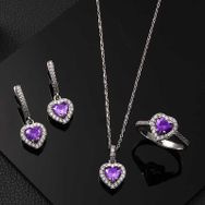 Gumush T8072 Mor Taşlı Kalpli Kadın Gümüş Set