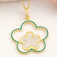 Gumush T8201 Gold Çiçek Desenli Kadın Gümüş Kolye