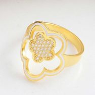 Gumush T8231 Gold Çiçek Desenli Kadın Gümüş Yüzük